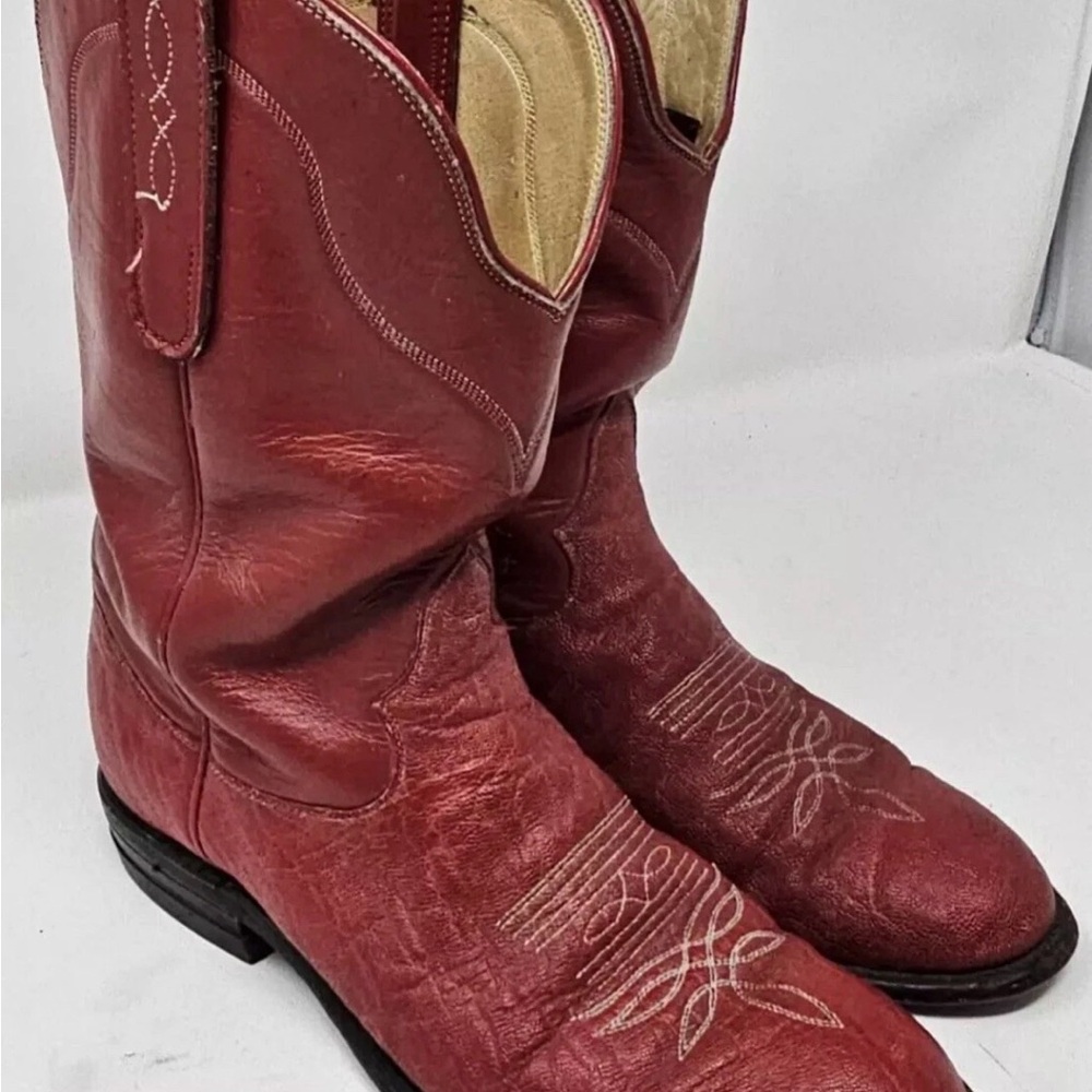 Tony Lama Red Leather Boots Western - Picture 6 of 9